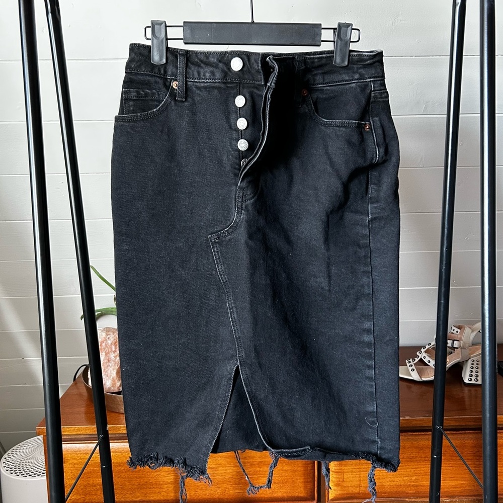 Distressed Denim Midi Skirt